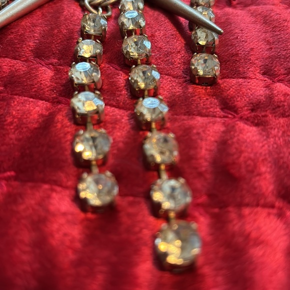 Statement Necklace!  Matte Gold Crystals Metal Mesh Spikes Goth - Picture 8 of 10